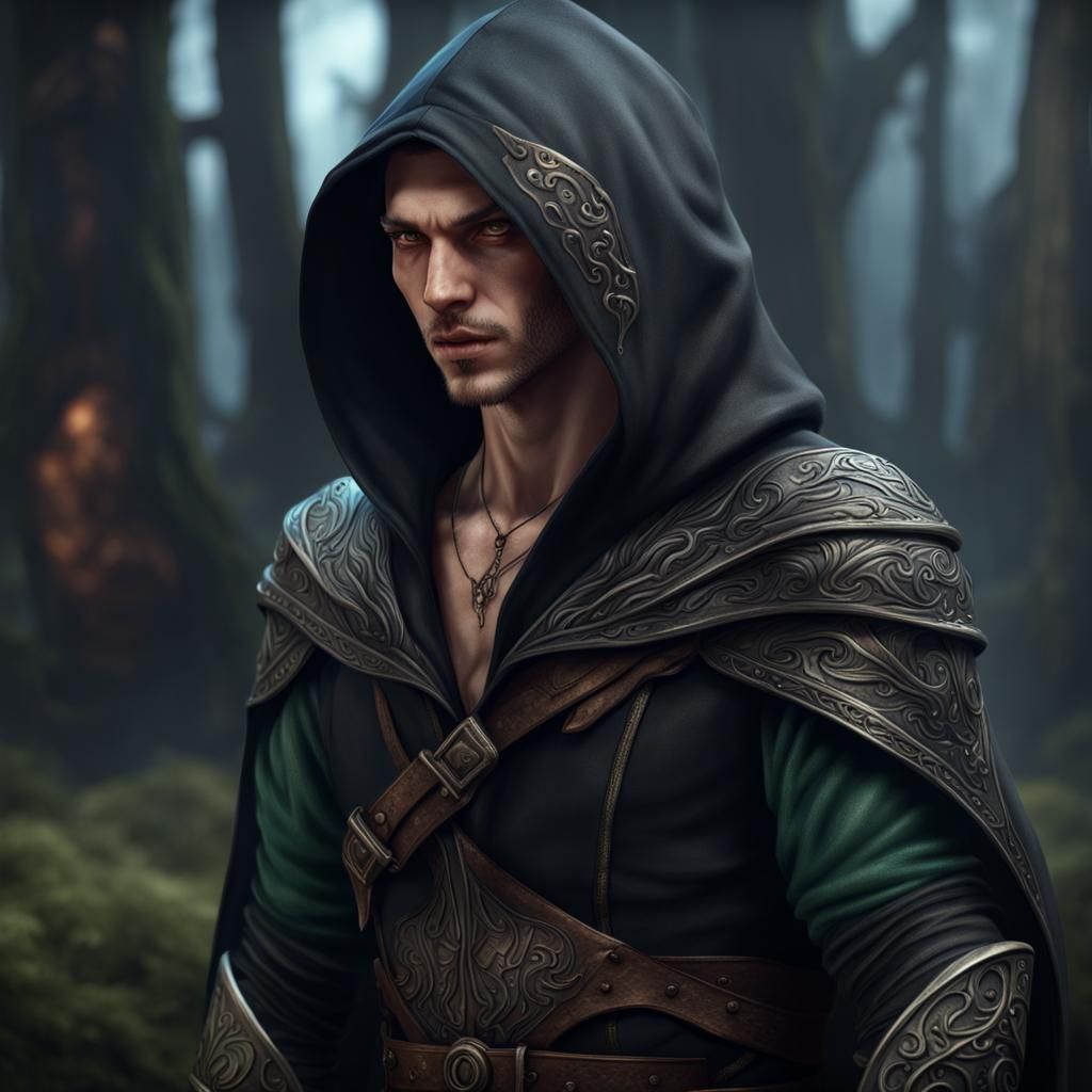 Hooded Elf with Arm Tattoos in Detailed Matte Painting