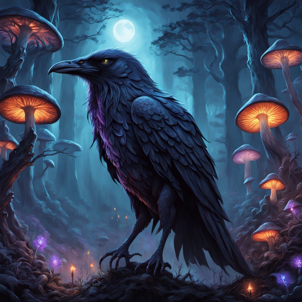 Mystical Witch in Bioluminescent Forest