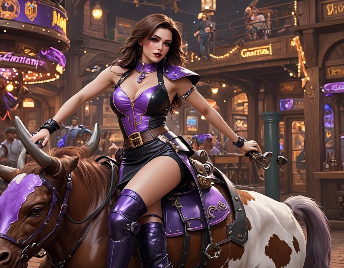 Beautiful Italian Woman with Mechanical Bull, 8K