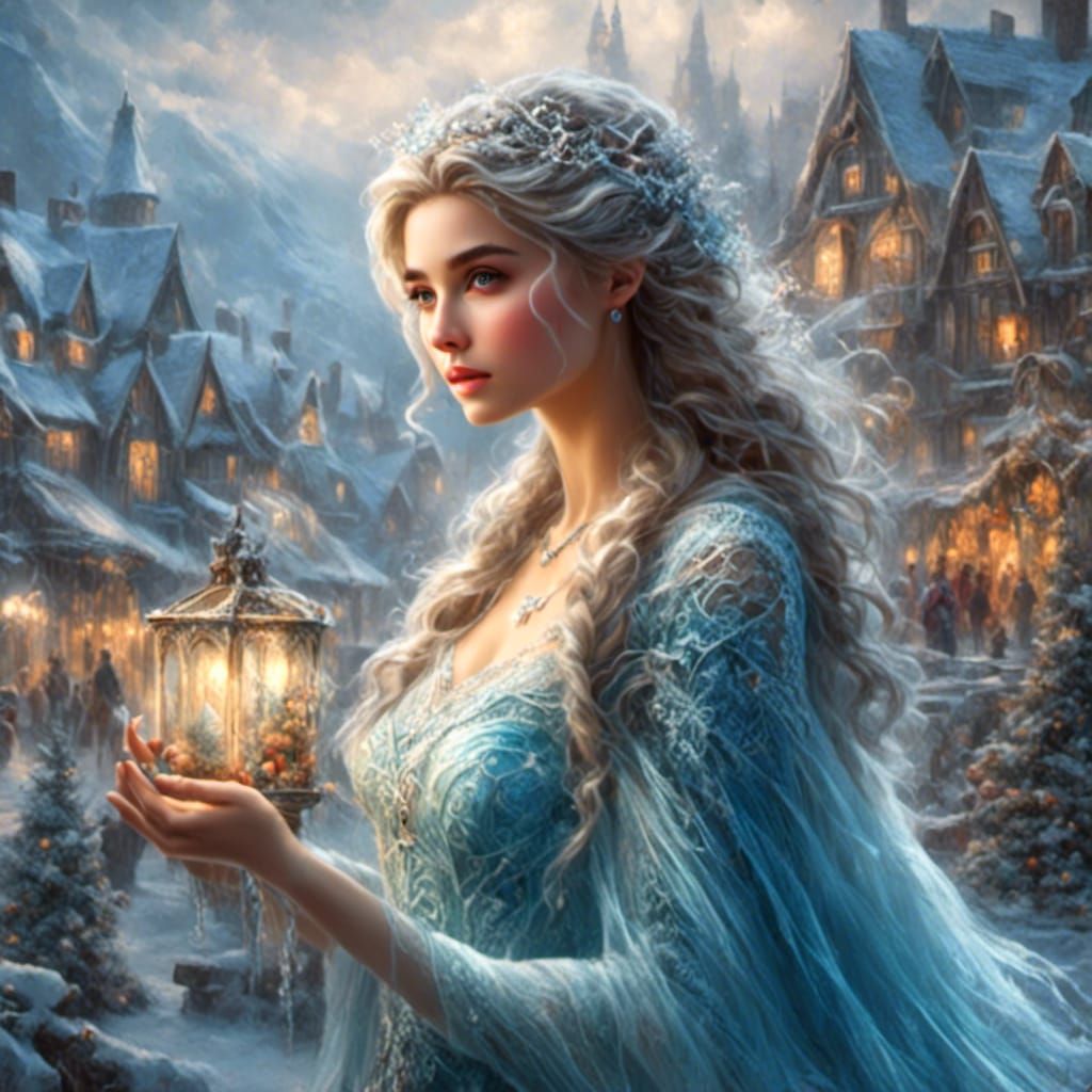 Beautiful Woman in Snowy Christmas Fantasy