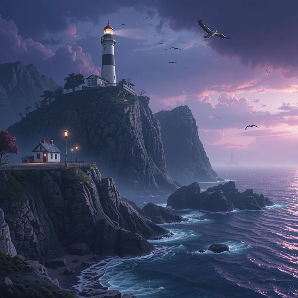 Mystical Lighthouse at Twilight: A Fantasy Concept Art