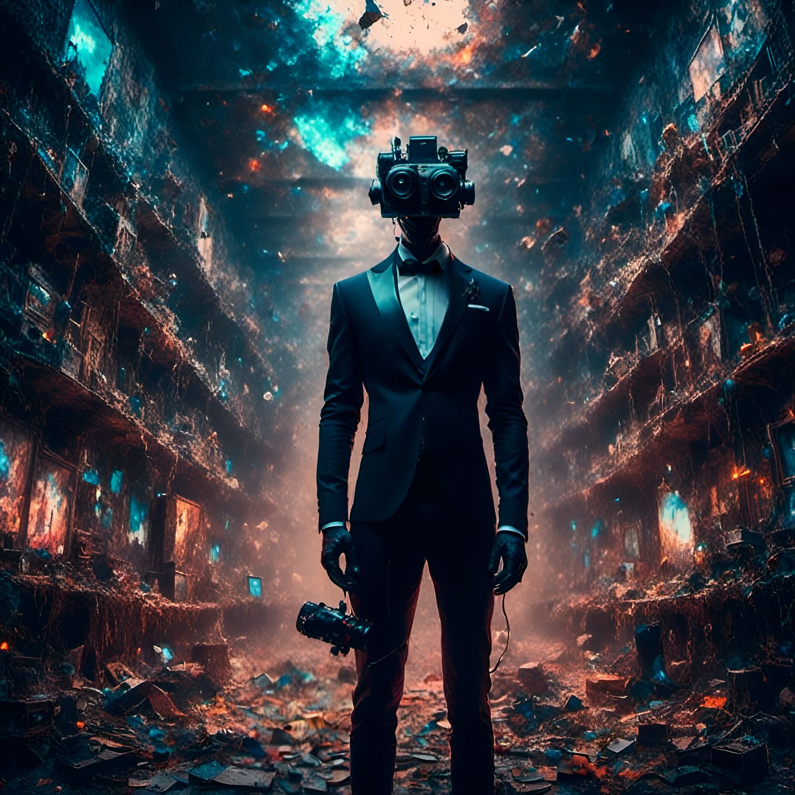 CCTV Head Man in Black Tuxedo: Macabre Art