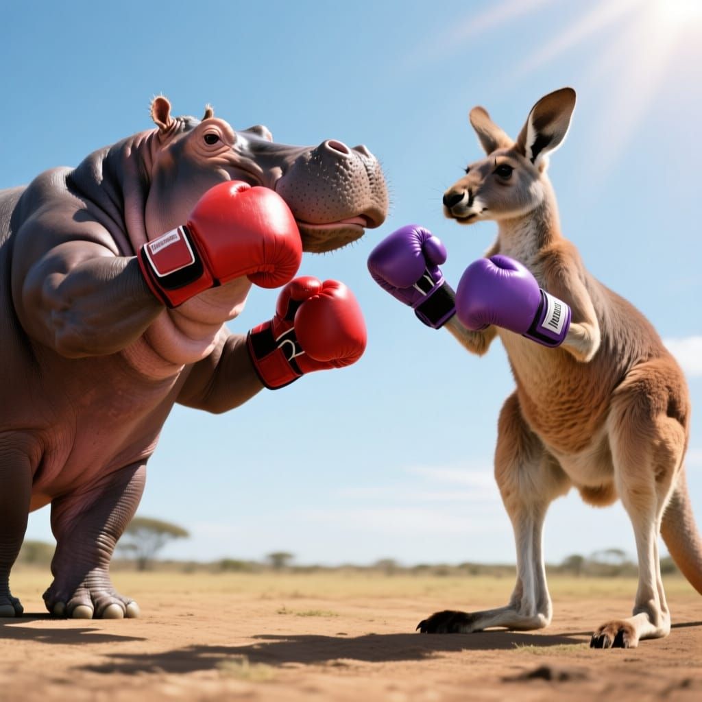 Hippo vs Kangaroo Boxing Match in Sunny Plains