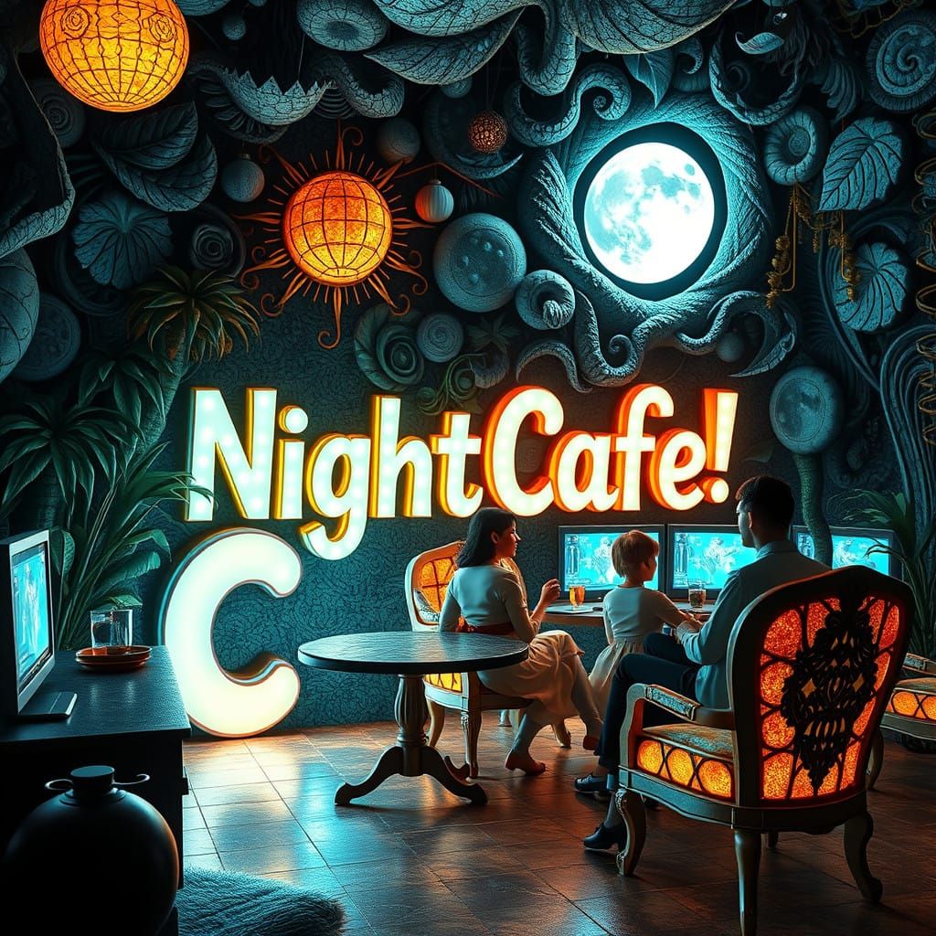 Surrealist Café Nocturne in Vibrant 3D