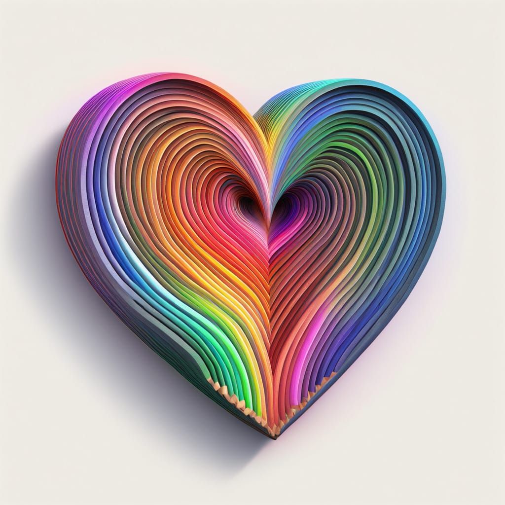 Bulging Heart Optical Illusion Art in Vibrant Colors