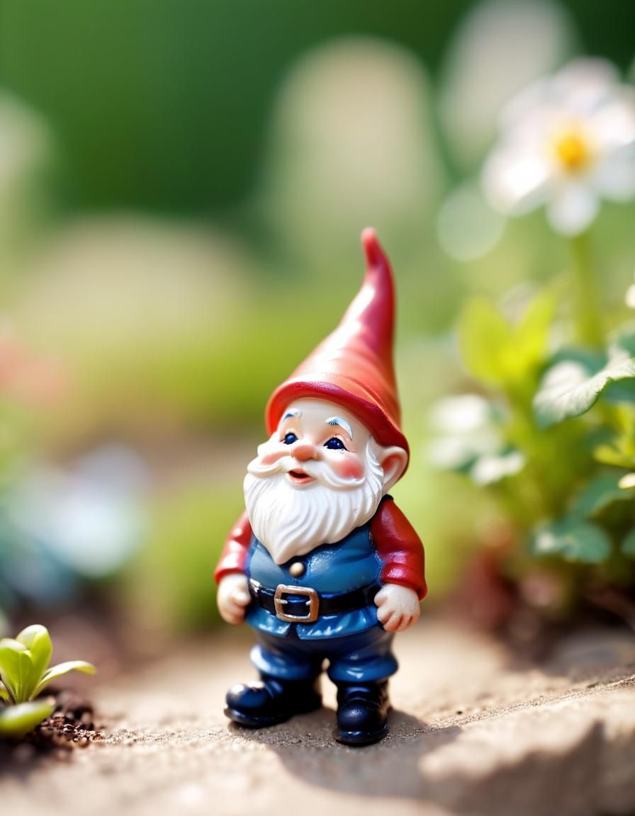 Adorable Tiny Garden Gnome in Macro Tilt-Shift