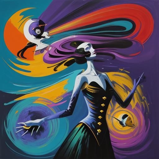 Women on Moonlit Planet in Expressionist Space Art