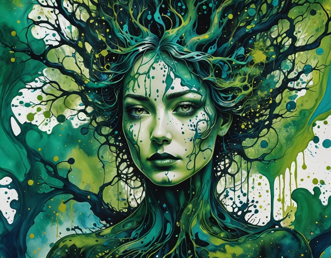 Ink Splatter Tree Portrait in Surrealist Style
