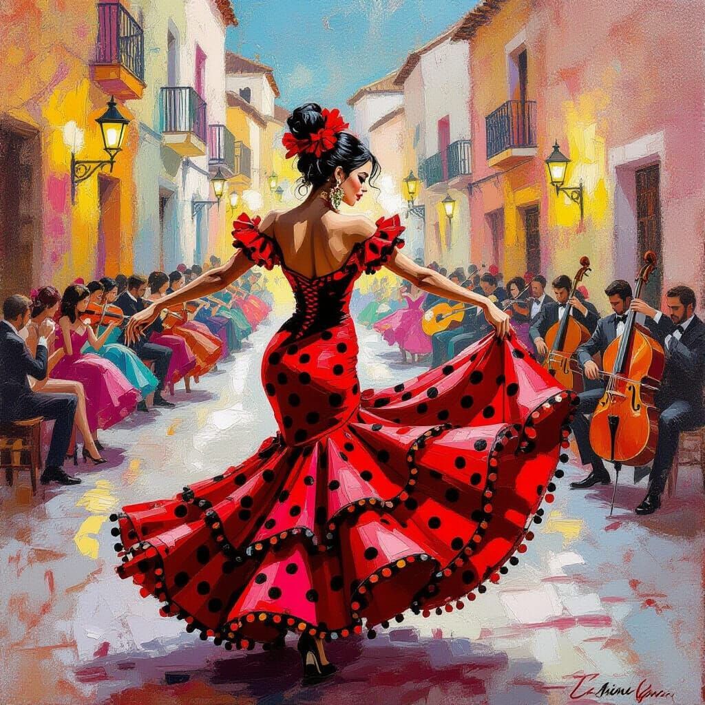 Flamenco Dancer in Seville with Pom Pom Dress