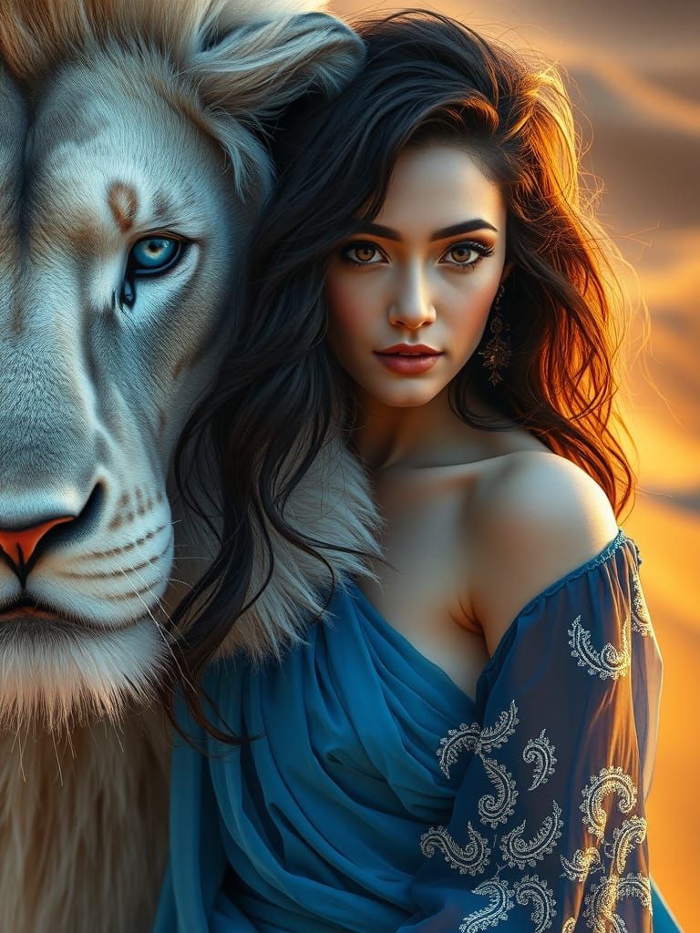 Hyper-Realistic Portrait of a Woman and Her Ancient White Li...