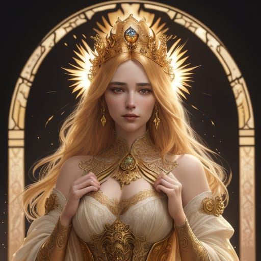 Noblewoman with Sun Crown in Golden Victorian Style