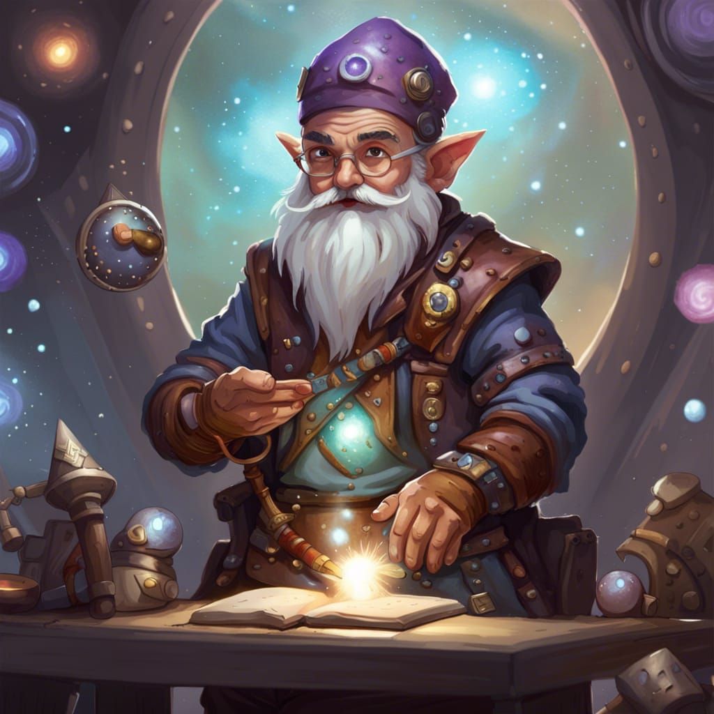 Gnome Artificer in Cosmic Magical Tech Style