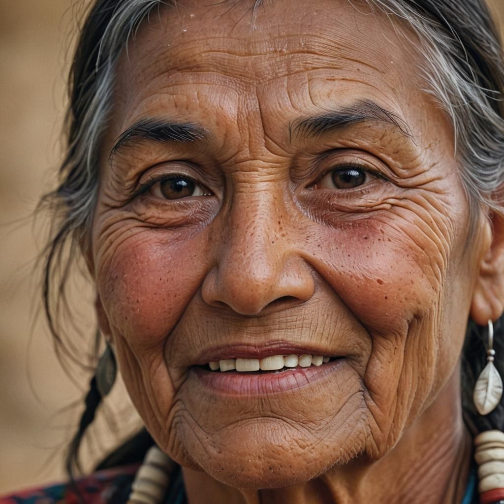 Photorealistic Portrait of Smiling Native American Woman