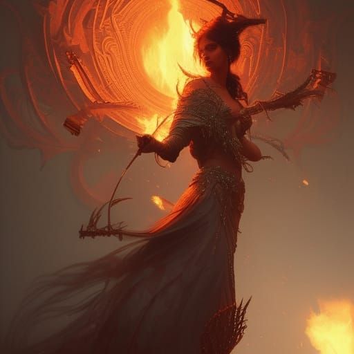 Epic Fire Goddess in Dark Fantasy Style
