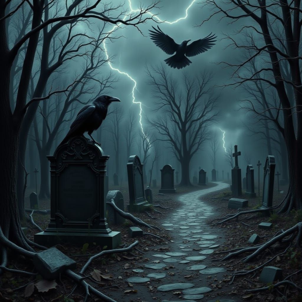 Ravens in Moody Eldritch Graveyard Masterpiece