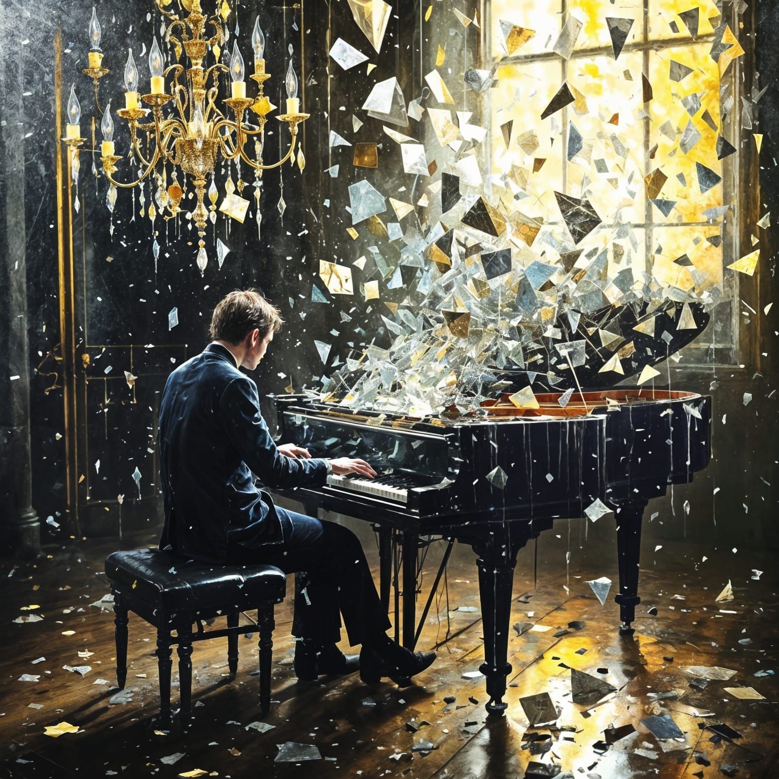 Decaying Ballroom: A Surrealist Oil Painting