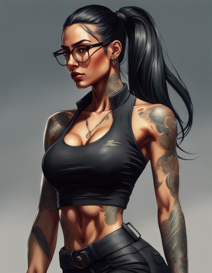 Athletic Woman Portrait in Art Nouveau Style