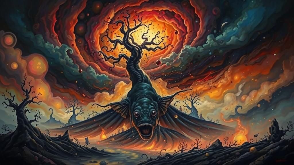 Angler Fish Mosaic Oil Painting in Pop Surrealism Style