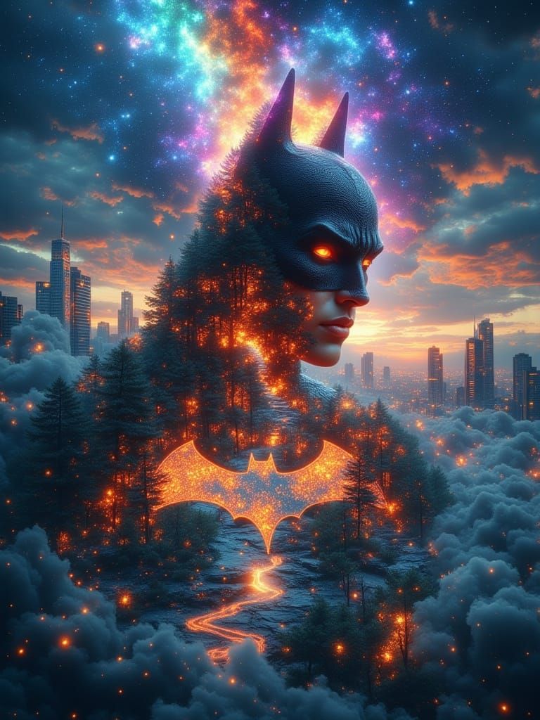 Spawn Batman Logo: Surreal Galaxy Double Exposure