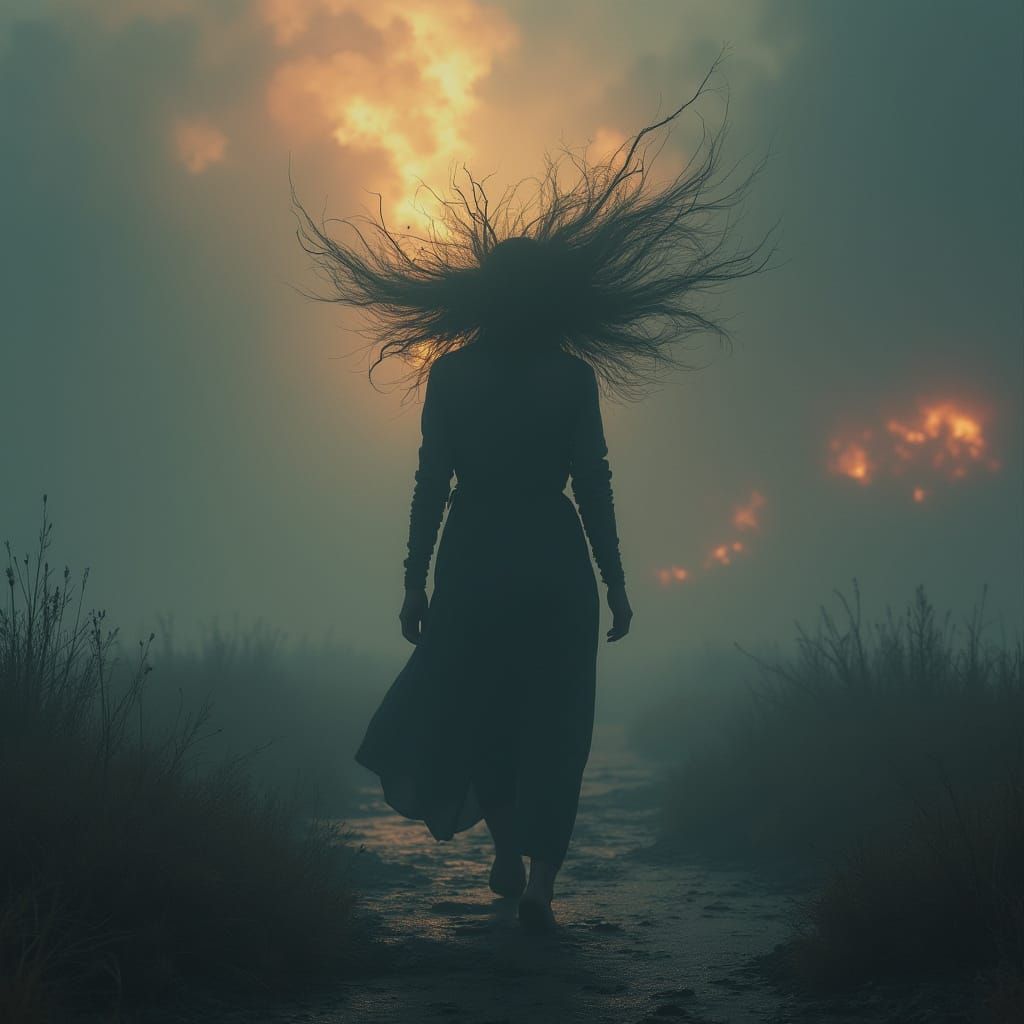 Lost Woman in Eruptive Chaos: Digital Matte Painting