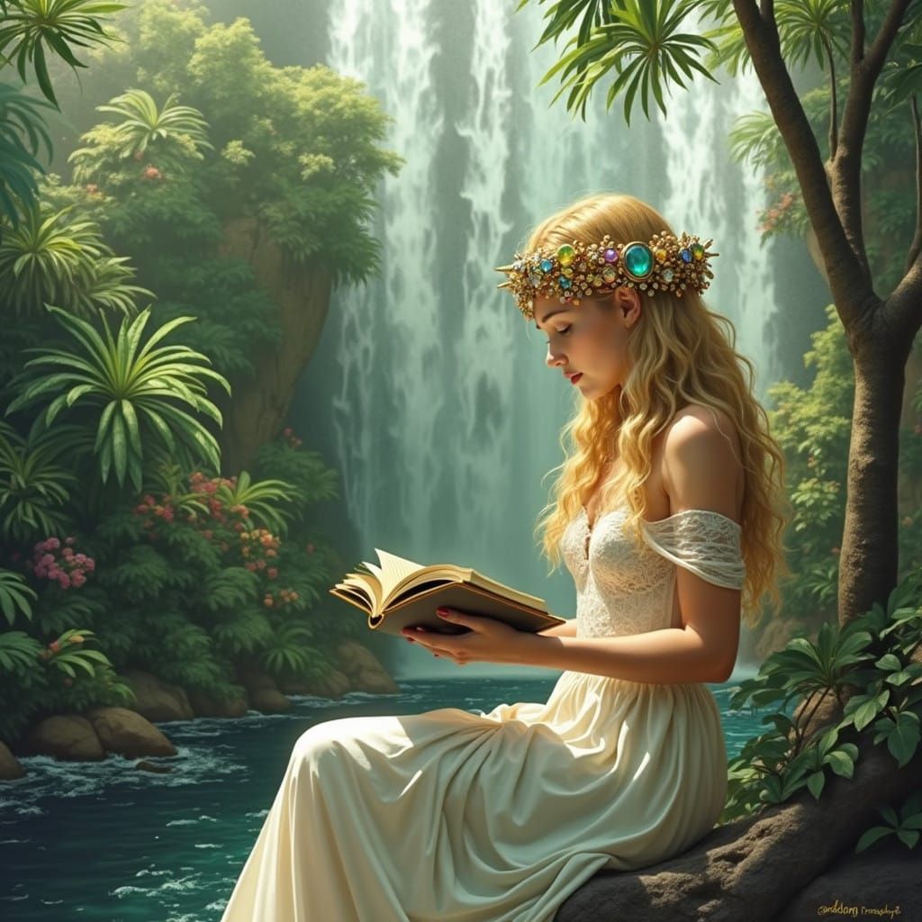 Majestic Waterfall Goddess in Tropical Paradise