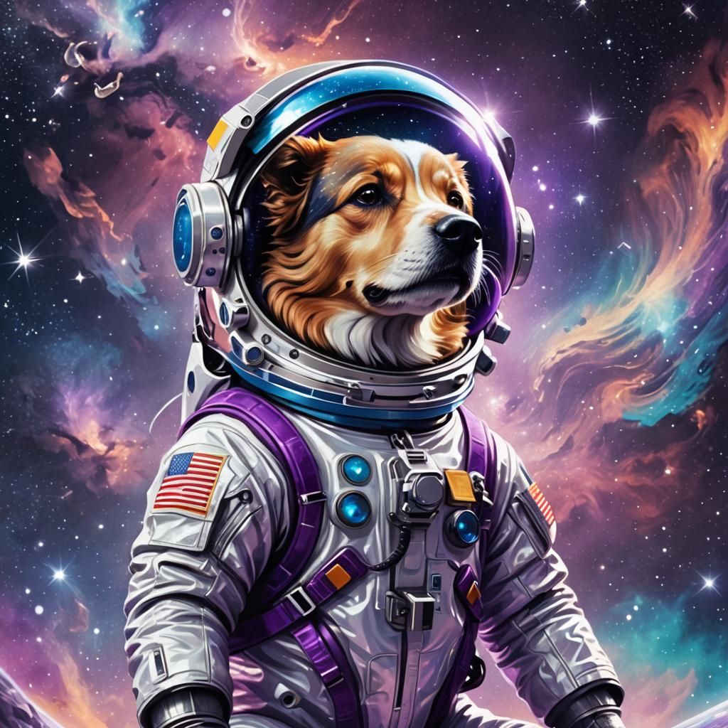 Astronaut Canine in Zero Gravity: Sci-Fi Adventure
