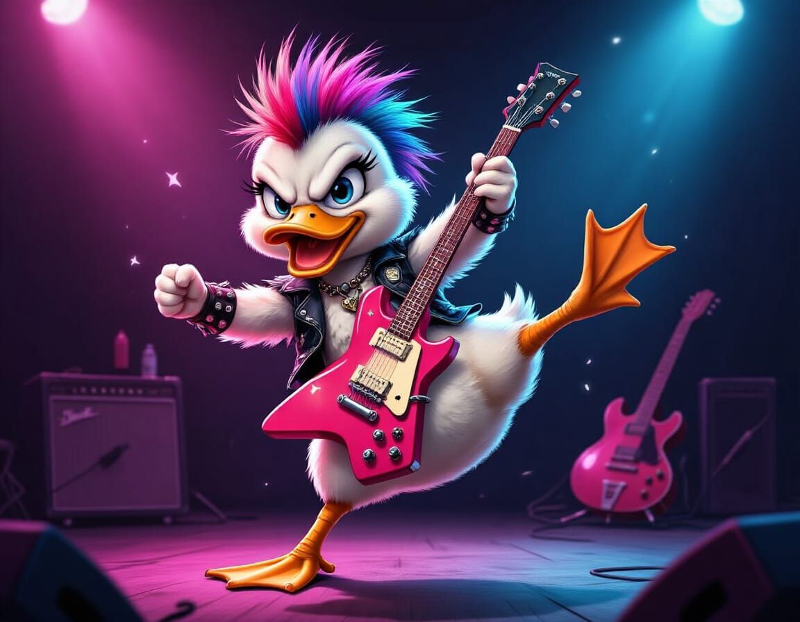 Rebellious Punk Rock Duckling Dominating Stage