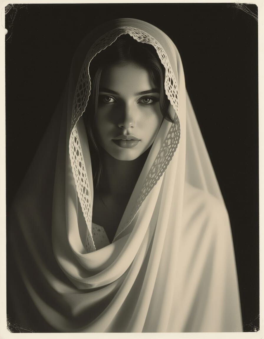 Veiled Woman Portrait in Dramatic Lighting