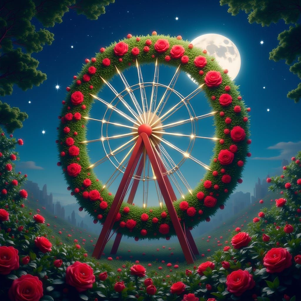 Enchanting Rose Ferris Wheel Under Starry Night Sky