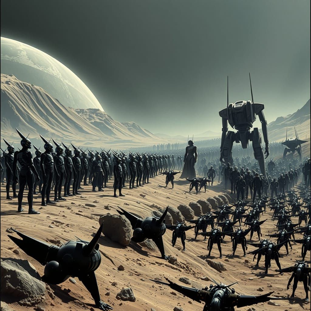 Battle-Ready Androids Confront Nightmarish Mecha on Lunar Pl...