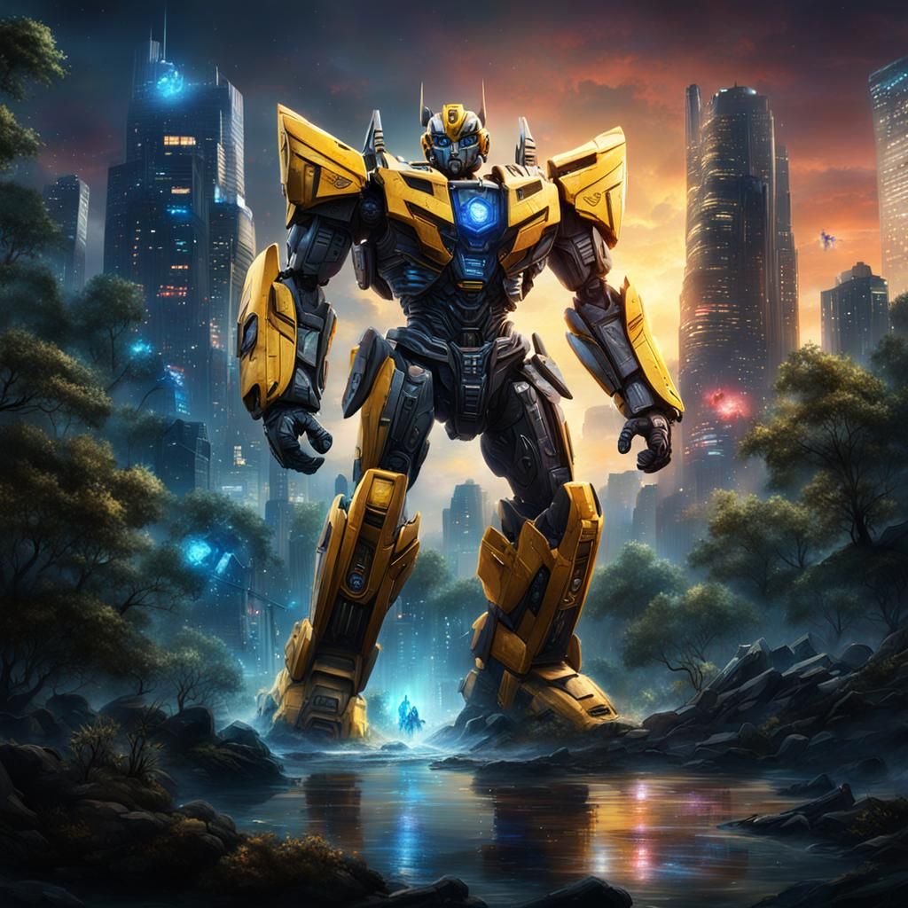 Bumblebee and Power Rangers in Detailed Matte Painting