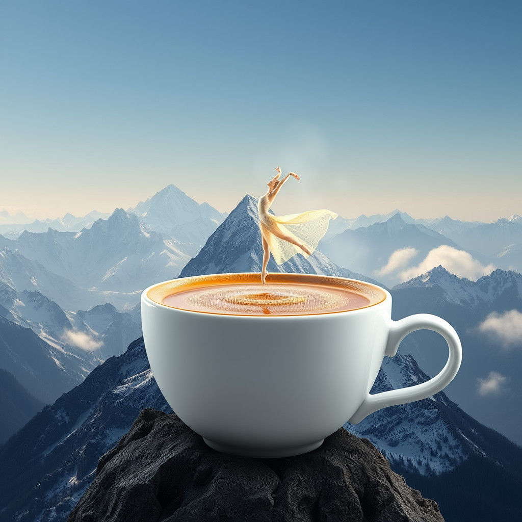 Latte Dancer on Mountain Peak, Digital Art