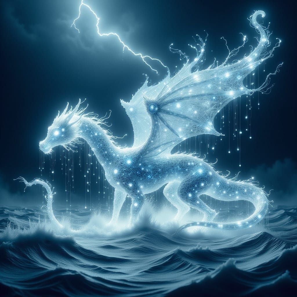 Majestic Rain Dragon Above Stormy Seas