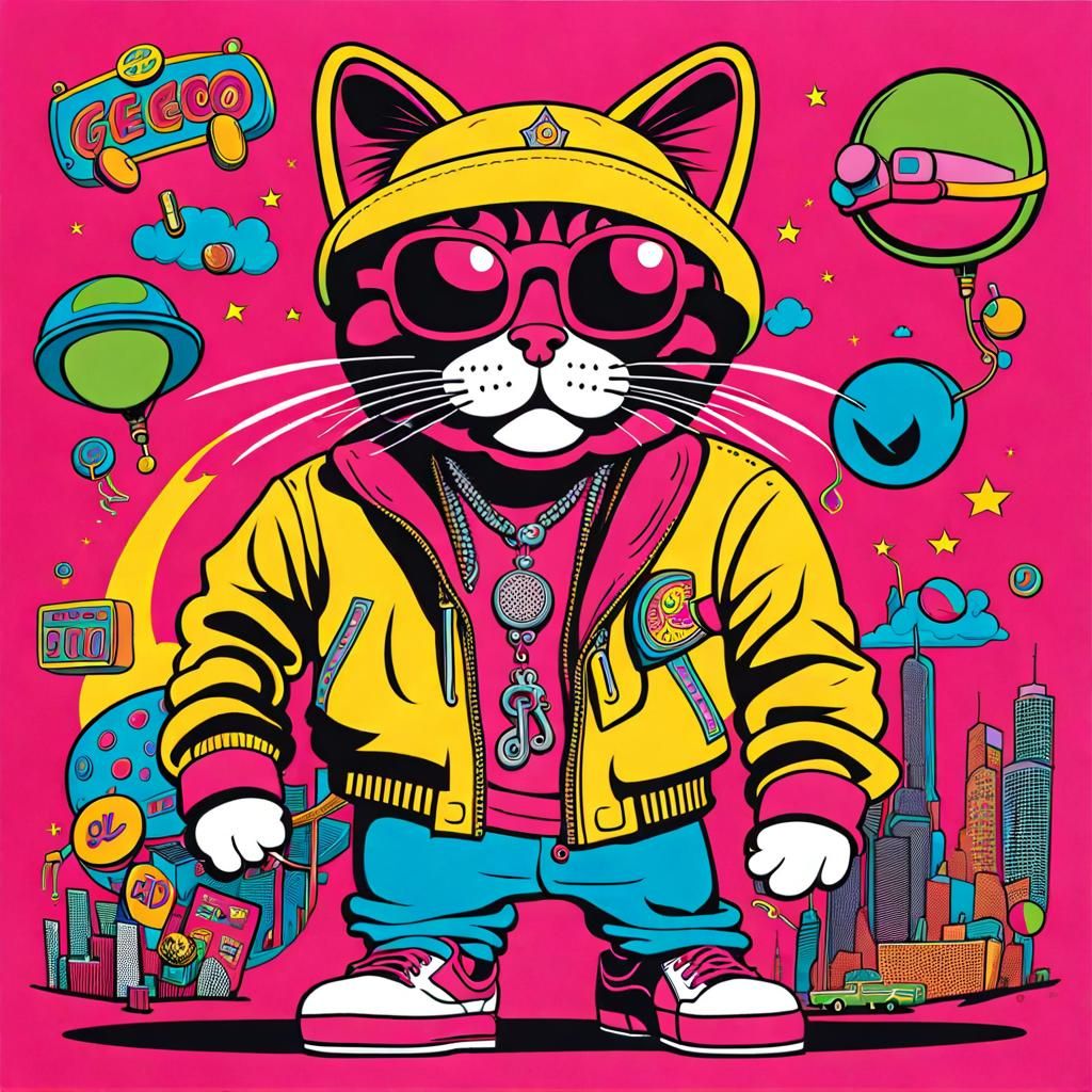 Ghetto Cat Hip Hop Graffiti Art Illustration