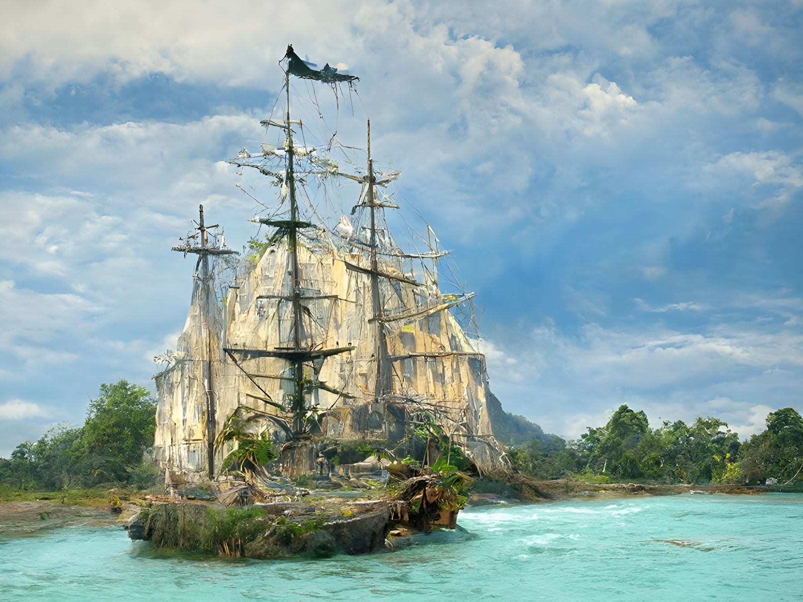 A rotting Pirate ship of the Caribbean