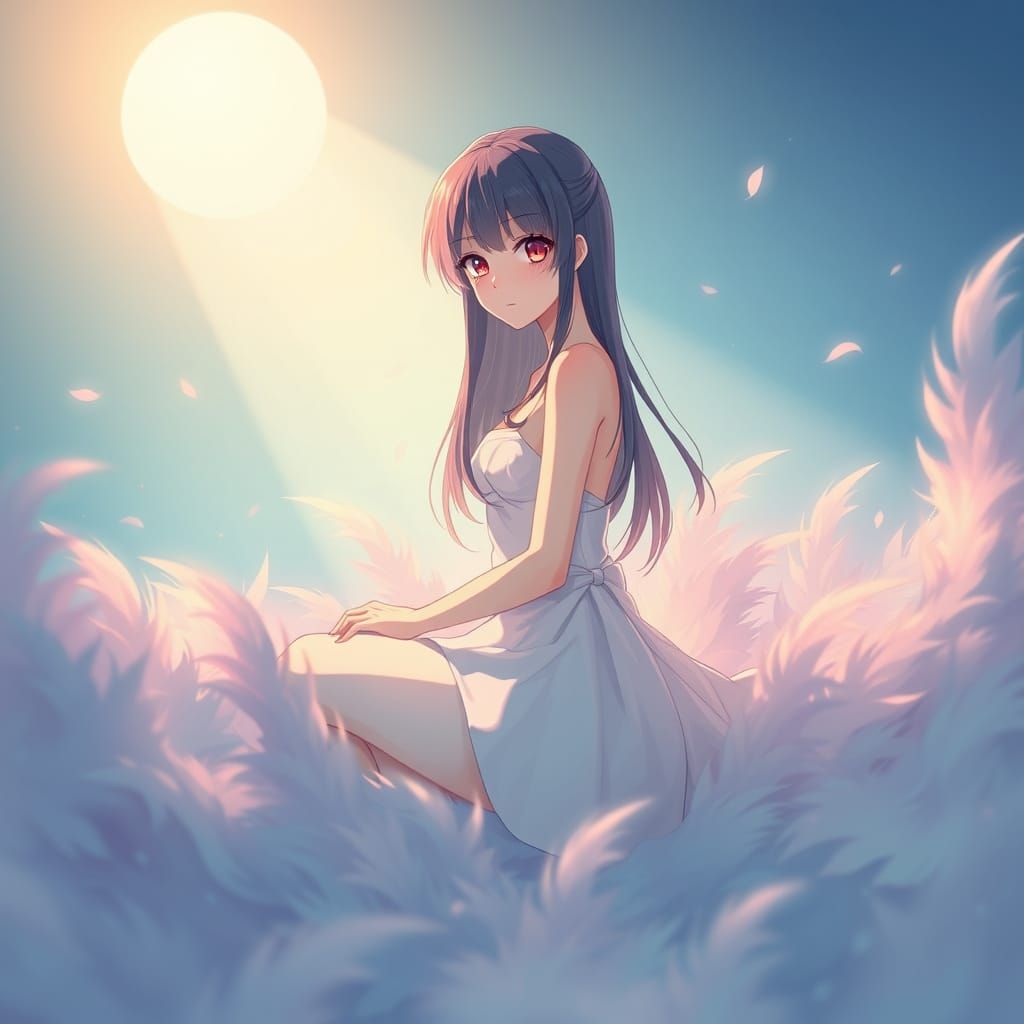 Serene Anime Girl in Dreamy Pastel Hues