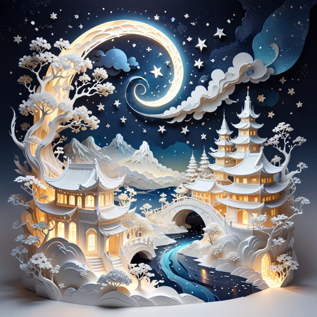 Kirigami Paper Craft of Night Sky with Milky Way