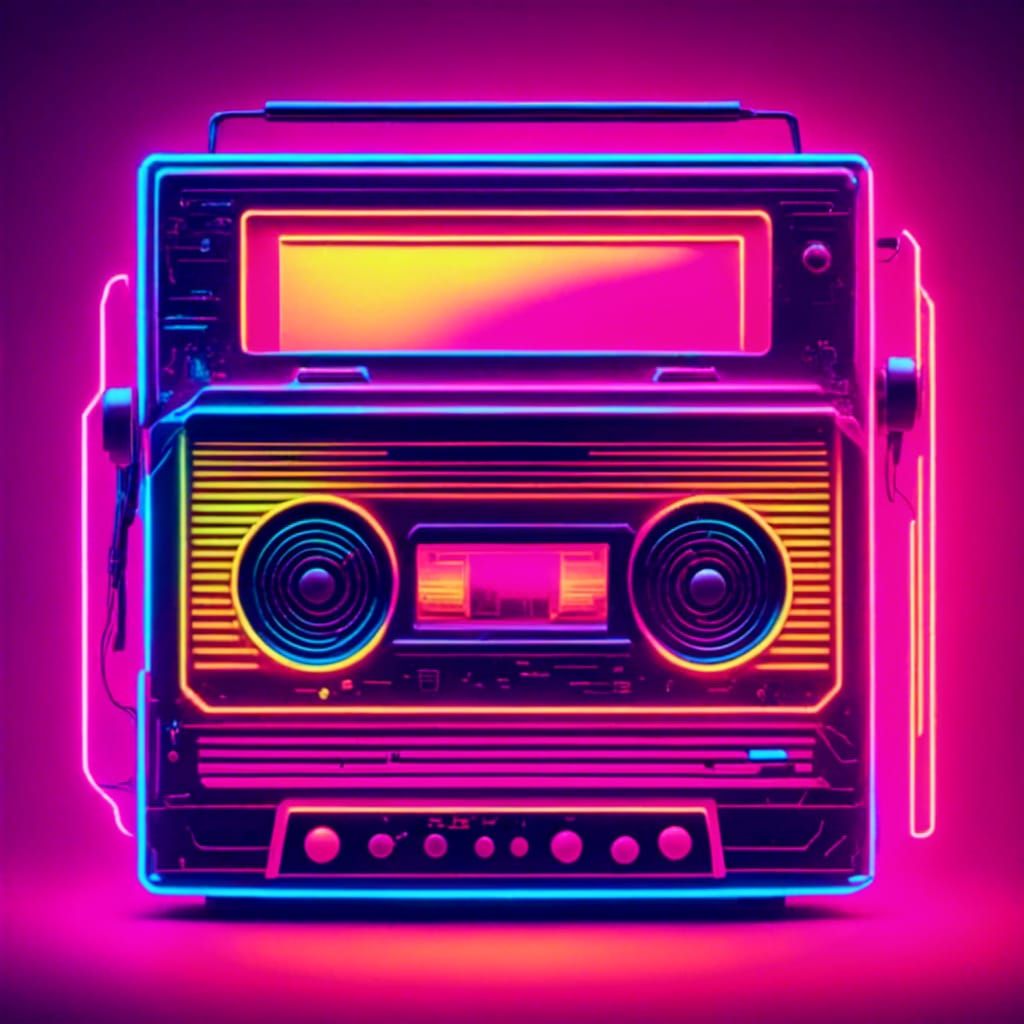 a neon cassette player