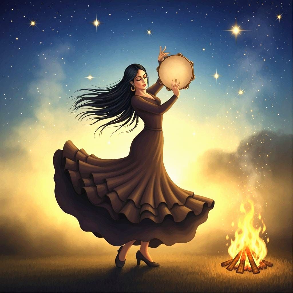 Flamenco Dancer in Golden Fog, Vector Art