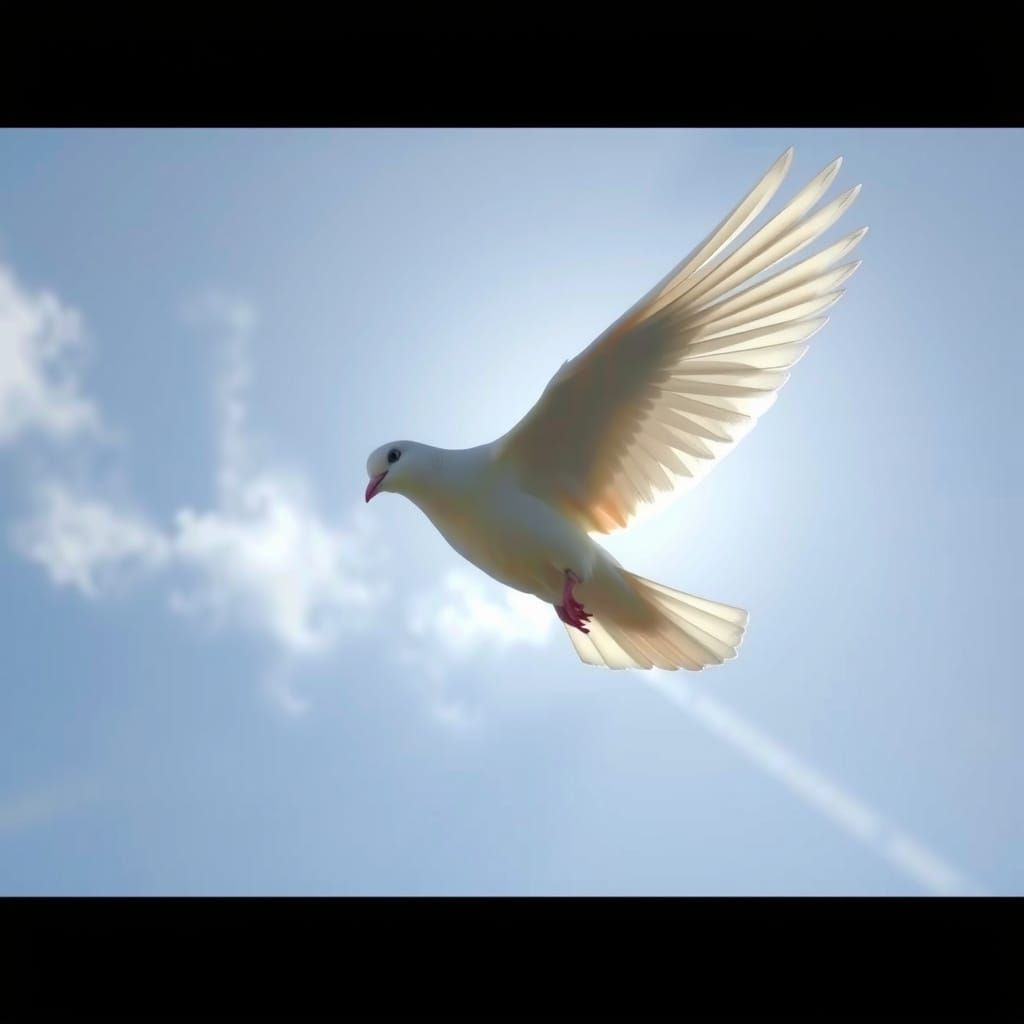 Elegant White Dove Soars in Serene Blue Sky