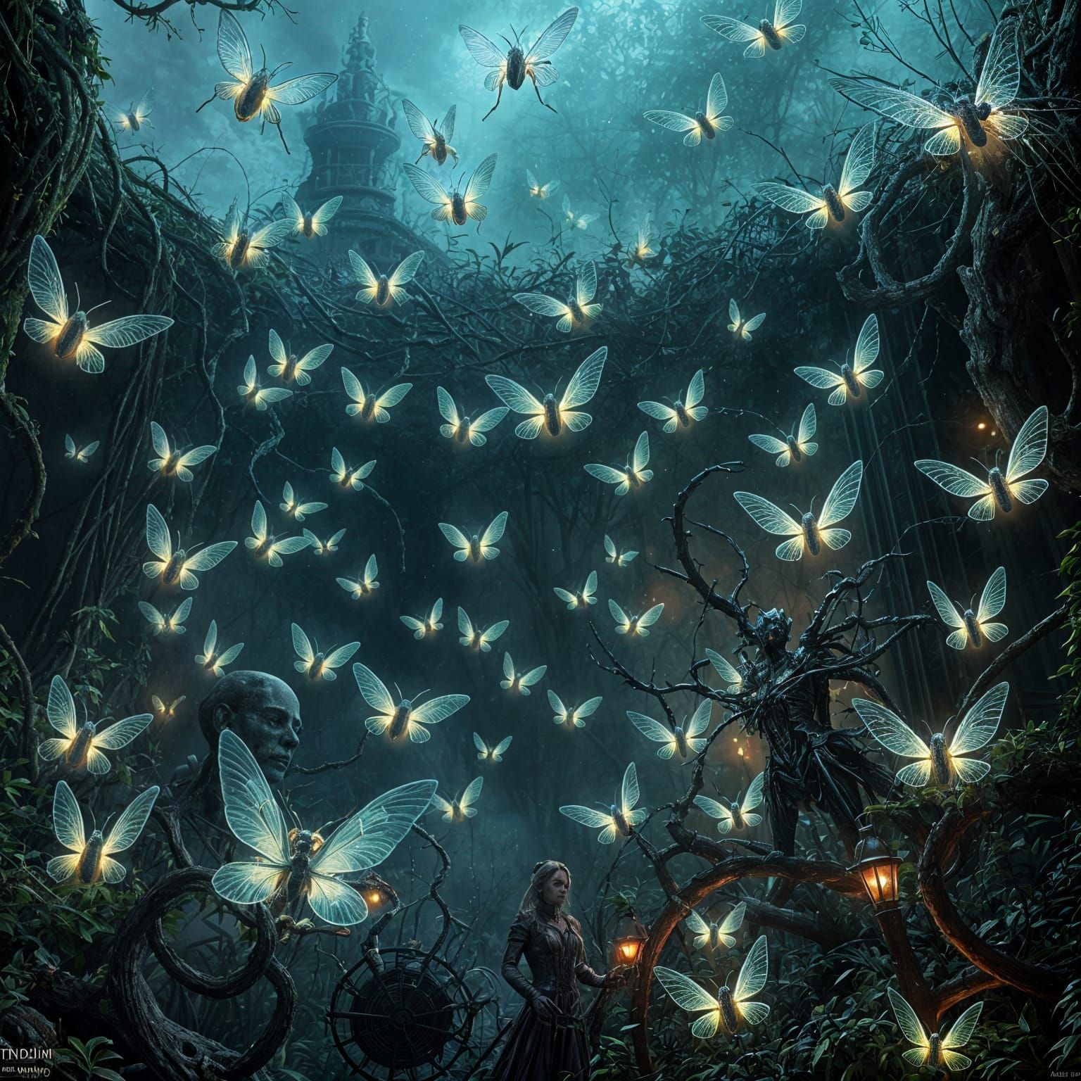 Bioluminescent Insects Illuminate Creepy Garden in Digital P...