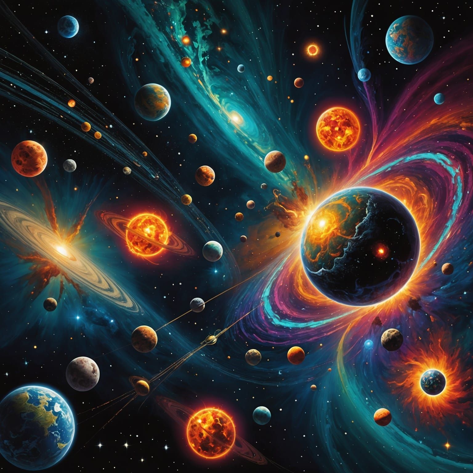 Cosmic Sphere of Celestial Bodies in Abstract Style