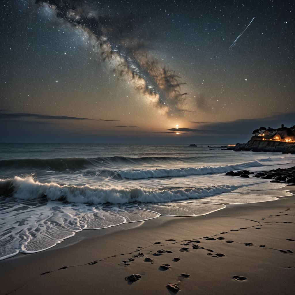 Hyperrealistic Summer Night Seascape with Moody Lighting