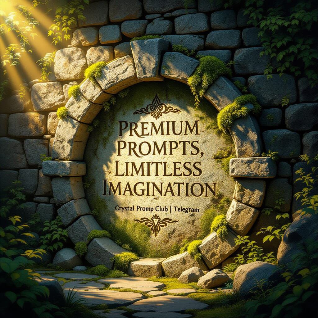 Mossy Stone Wall Engraved with Text in Fantasy Style