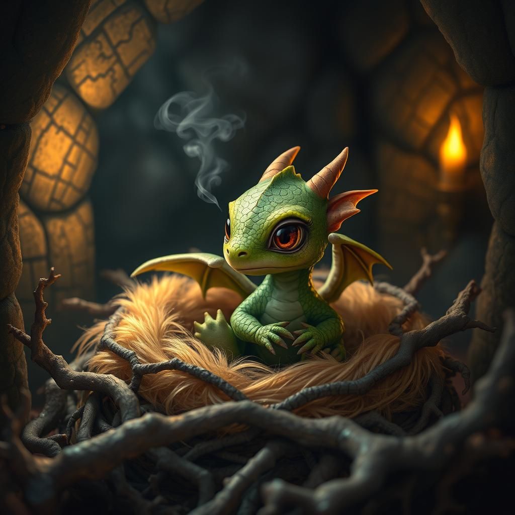 Realistic Baby Dragon's First Puff of Smoke