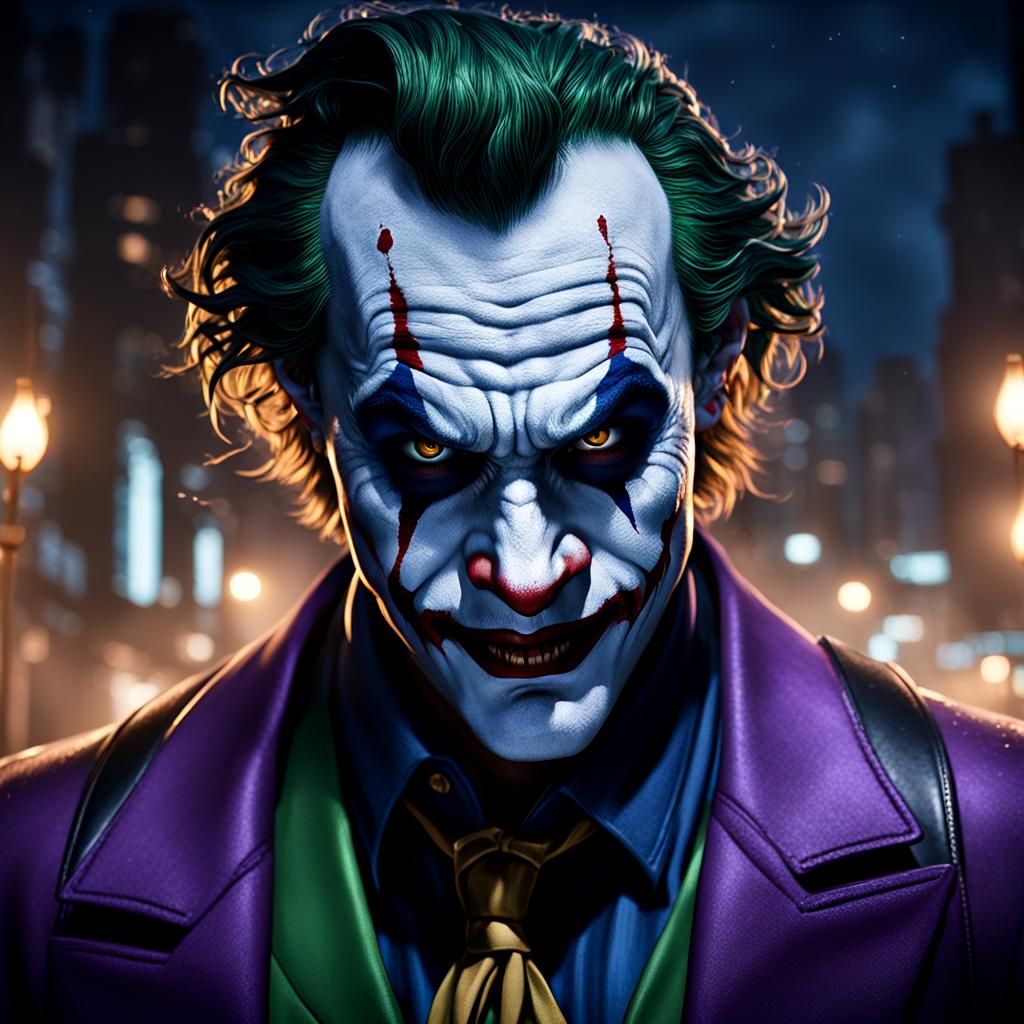 Aggressive Joker Portrait in Detailed Matte Painting
