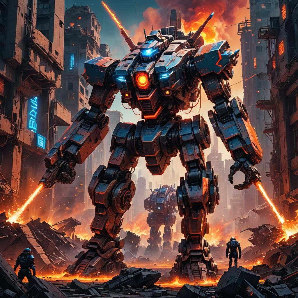 Futuristic Battle Mech Rises in Sci-Fi Digital Art