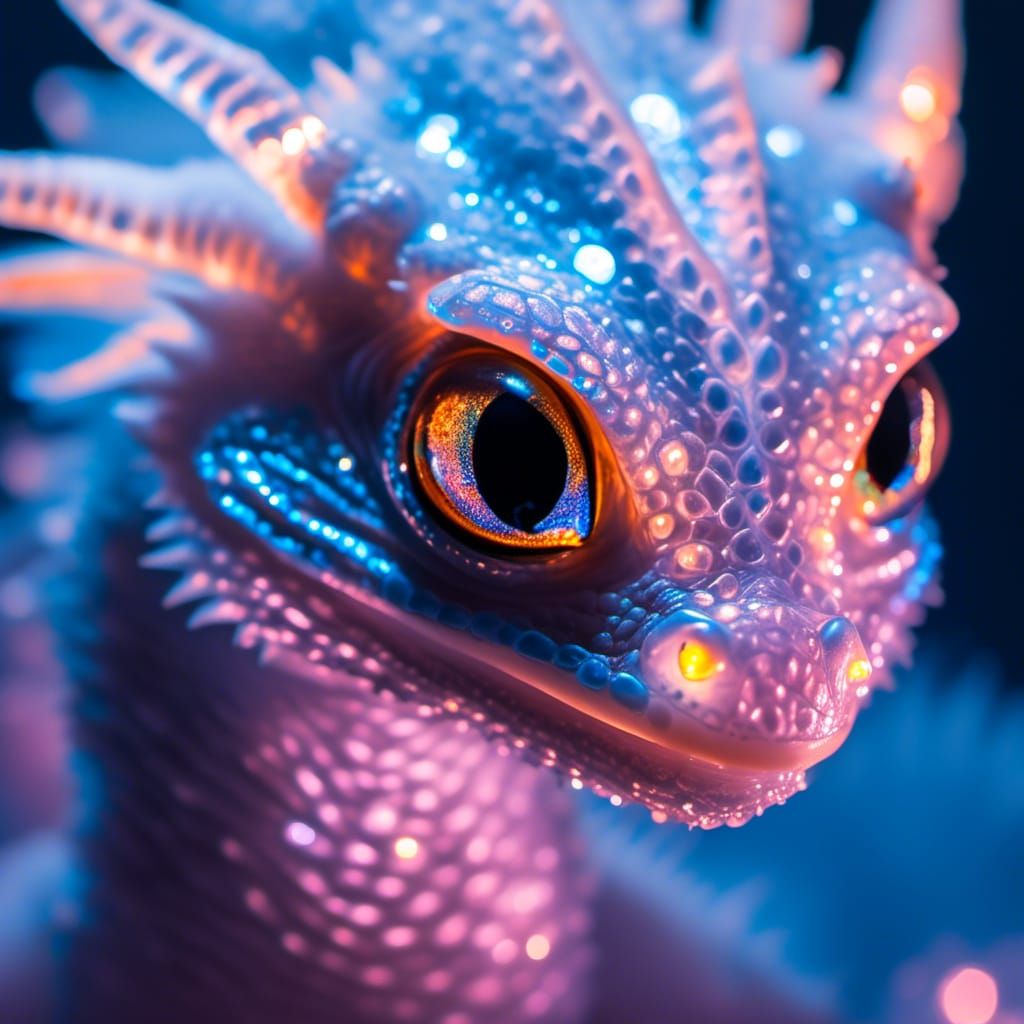 Opal Crystal Dragon Hatchling: Bioluminescent Close-Up Portr...