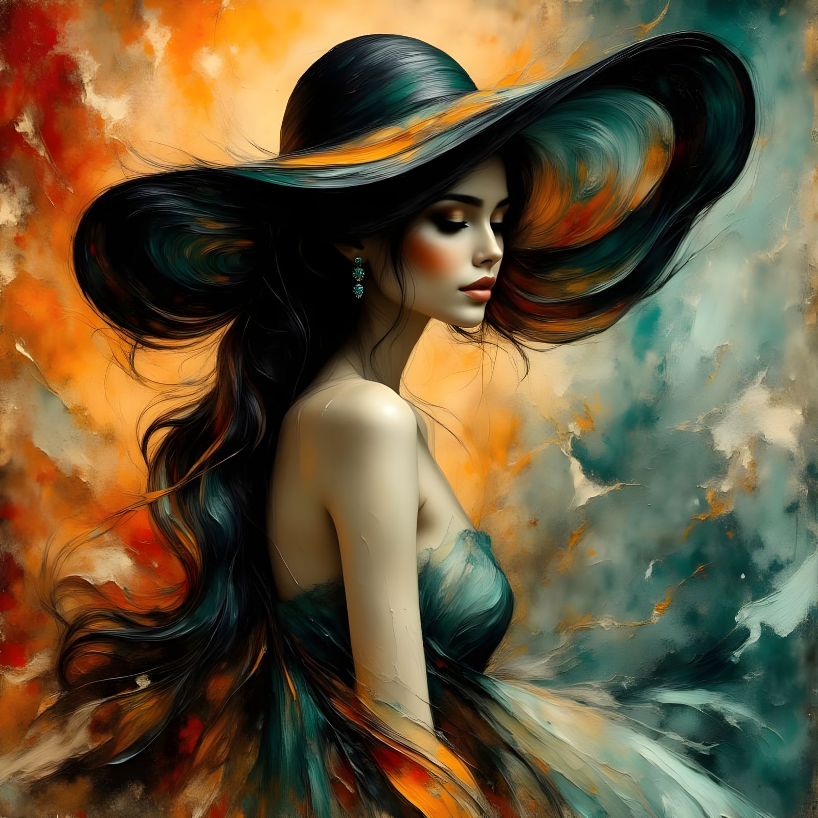 Elegant African Lady in Textured Impasto Portrait