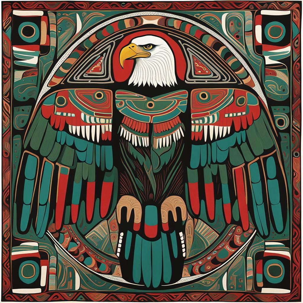 Majestic Bald Eagle in Native American Folk Art Style